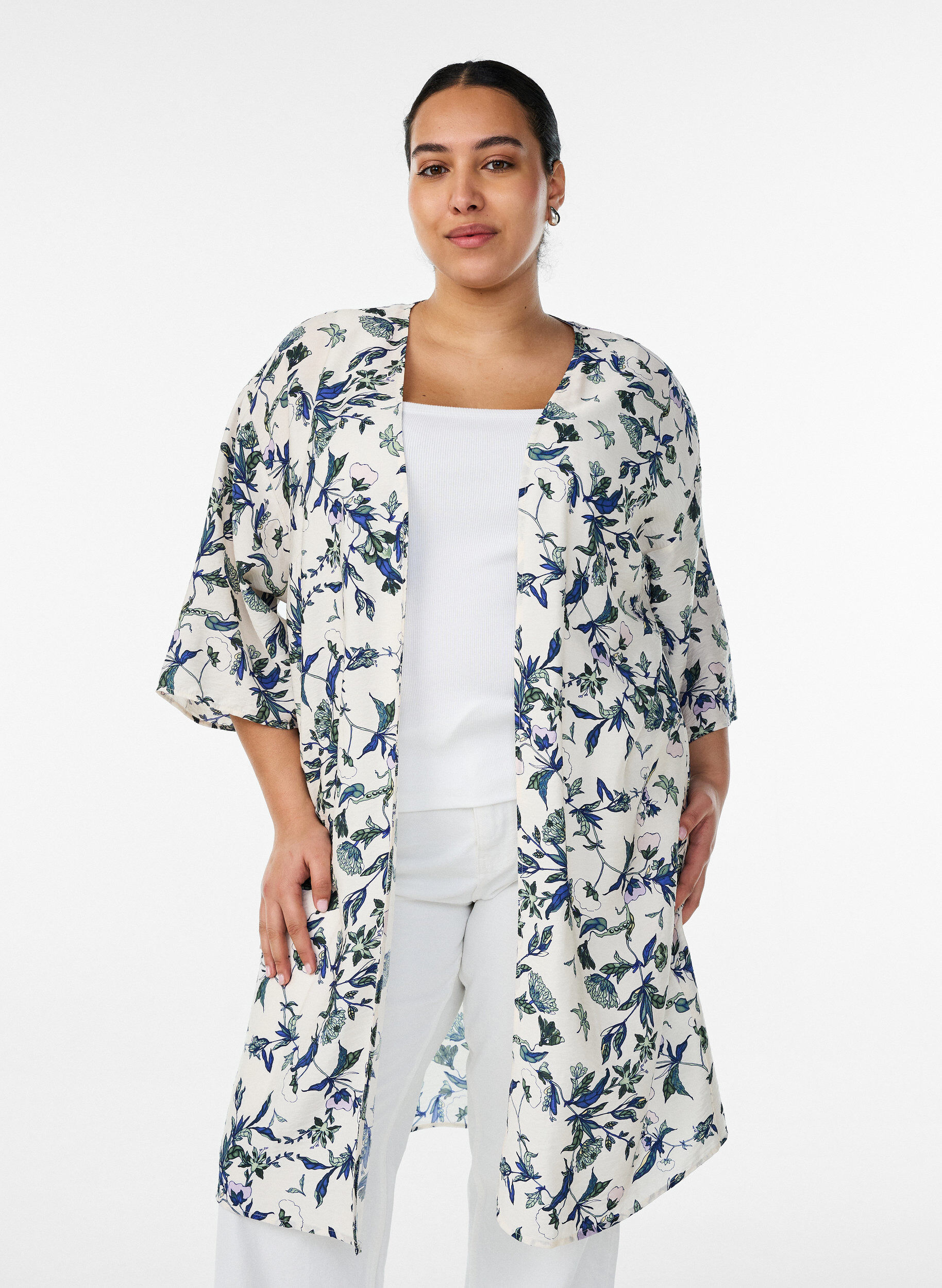 ZizziViskose-Kimono mit 3/4-&Auml;rmeln, Blau, Model image number 0