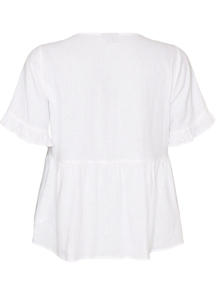 Bluse aus Leinen und Viskose mit V-Ausschnitt und Knopfverschluss, Wei&szlig;, Packshot image number 1