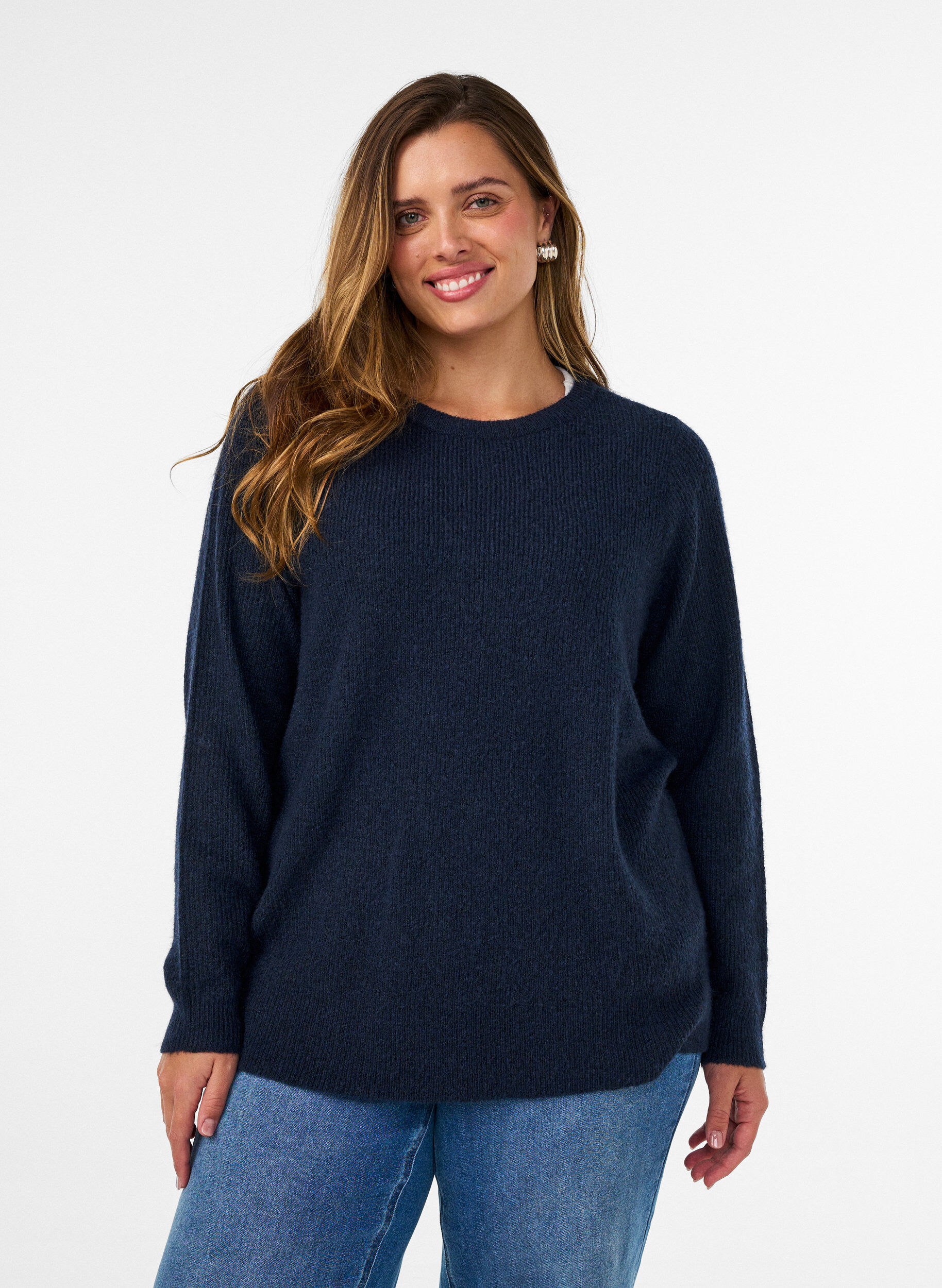 ZizziMelierte Strickbluse mit Rundhalsausschnitt, Blau, Model image number 0