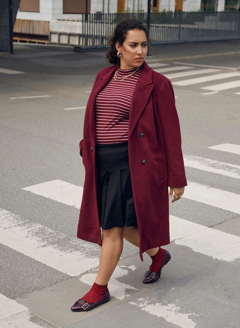 Mantel aus Wollmischung mit zweireihigen Knöpfen, Rot, Image