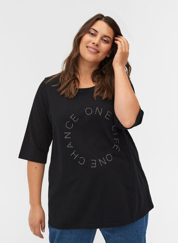 T-Shirt aus Bio-Baumwolle mit 2/4-Ärmeln, Black, Model image number 0