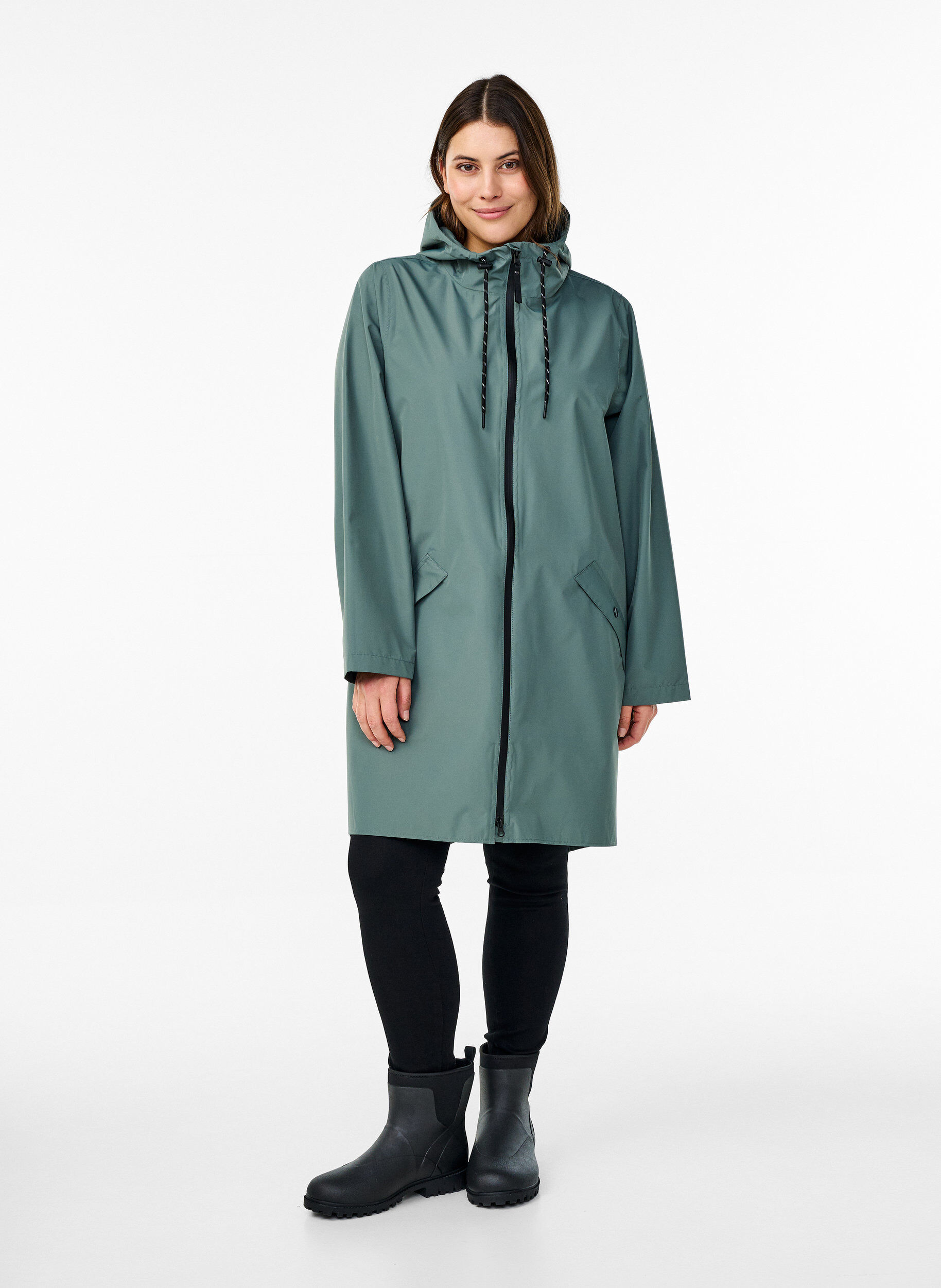 ZizziRegenjacke mit Taschen und Kapuze, Gr&uuml;n, Model image number 1