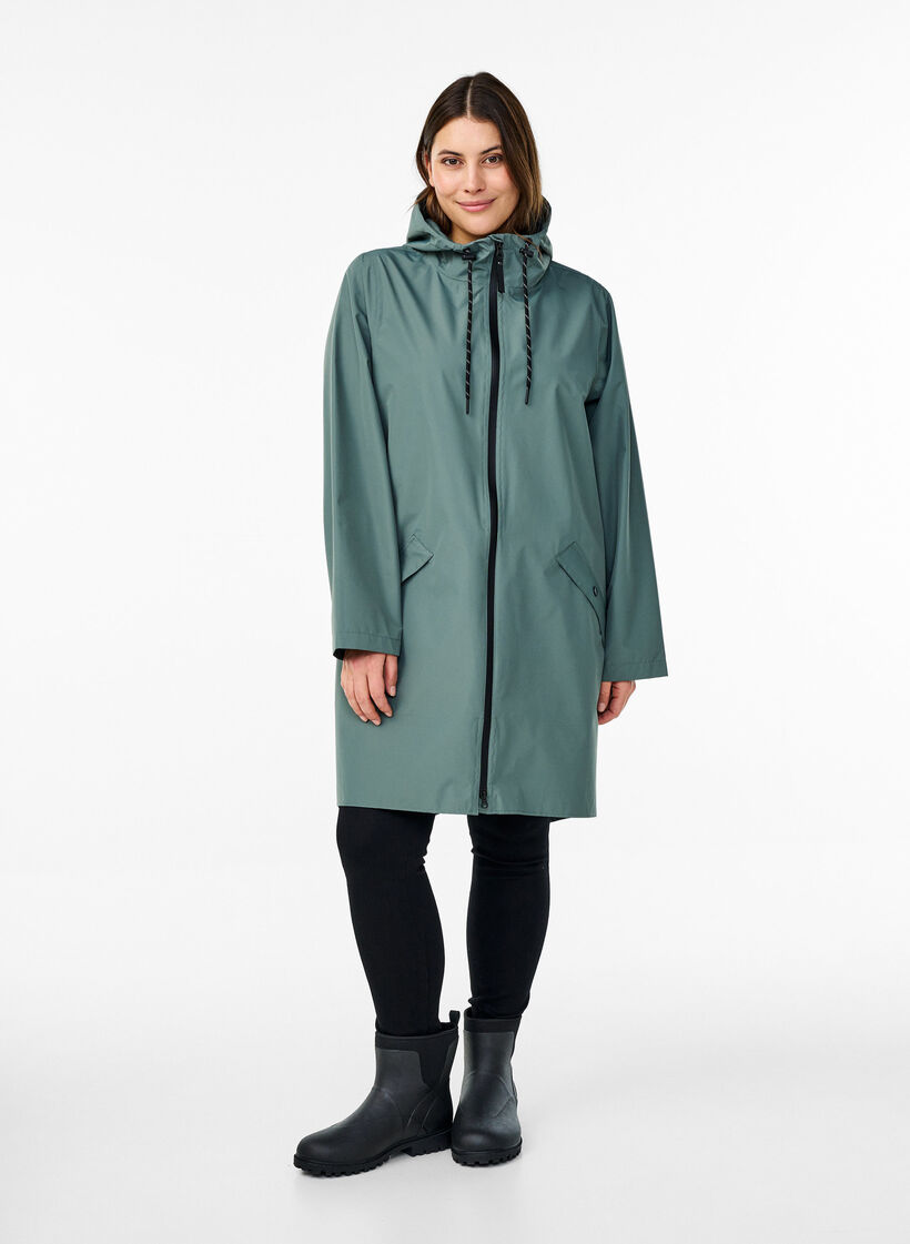 Regenjacke mit Taschen und Kapuze, Gr&uuml;n, Model image number 1