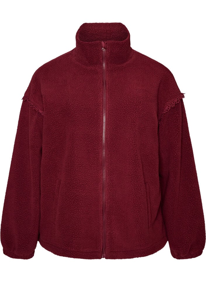 Teddyjacke mit Details aus Lochstickerei und hohem Kragen, Rot, Packshot image number 0