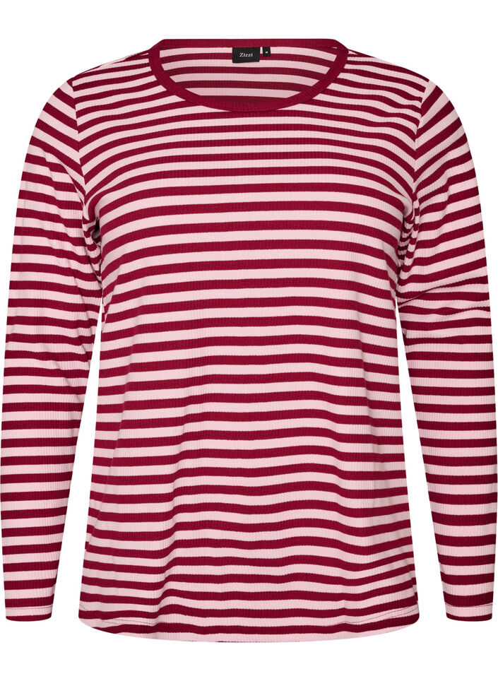 Gestreifte Bluse mit langen &Auml;rmeln, Rot, Packshot image number 0