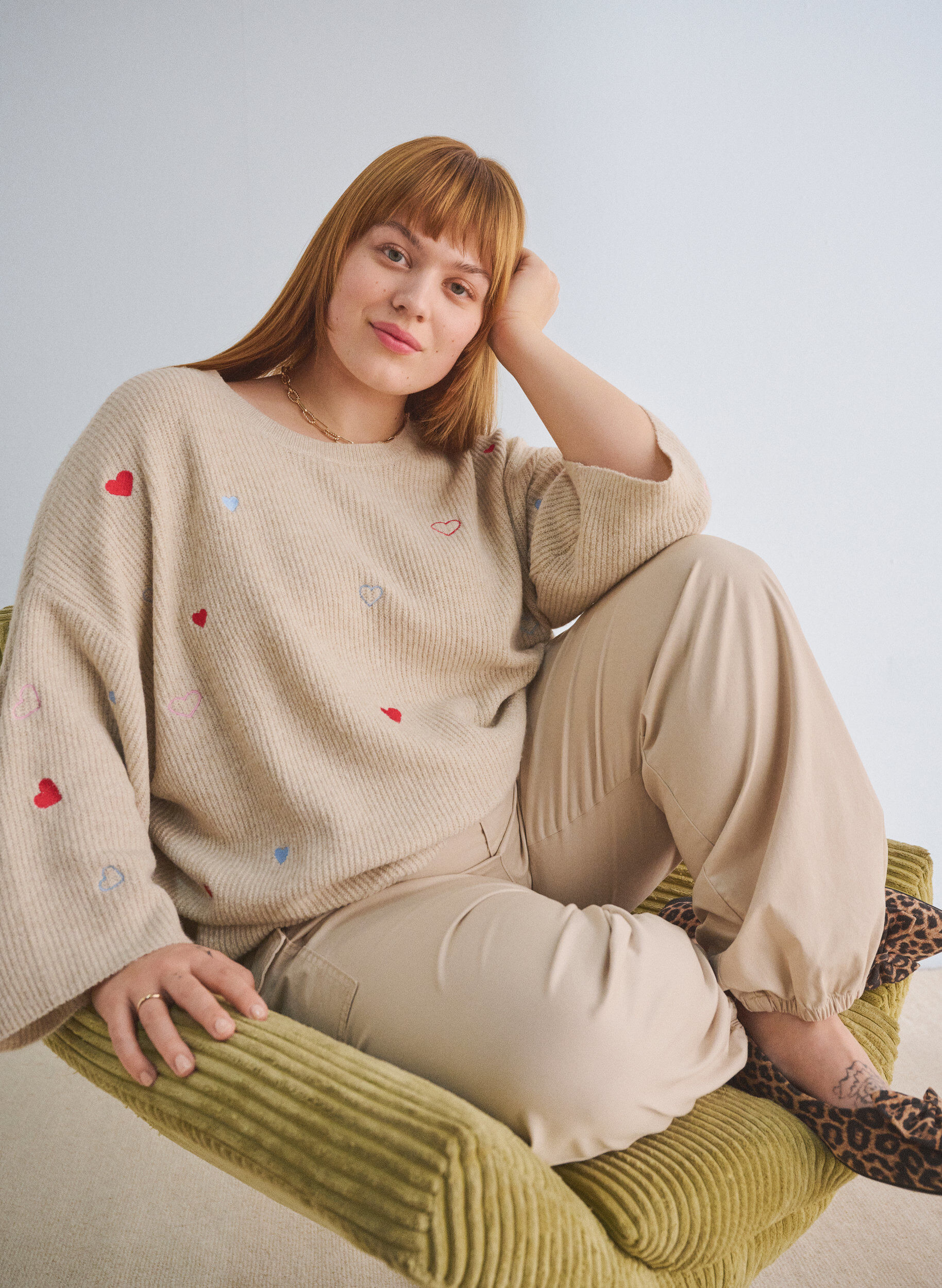 ZizziStrickbluse mit Herzen und 3/4-&Auml;rmeln, Beige, Image image number 0