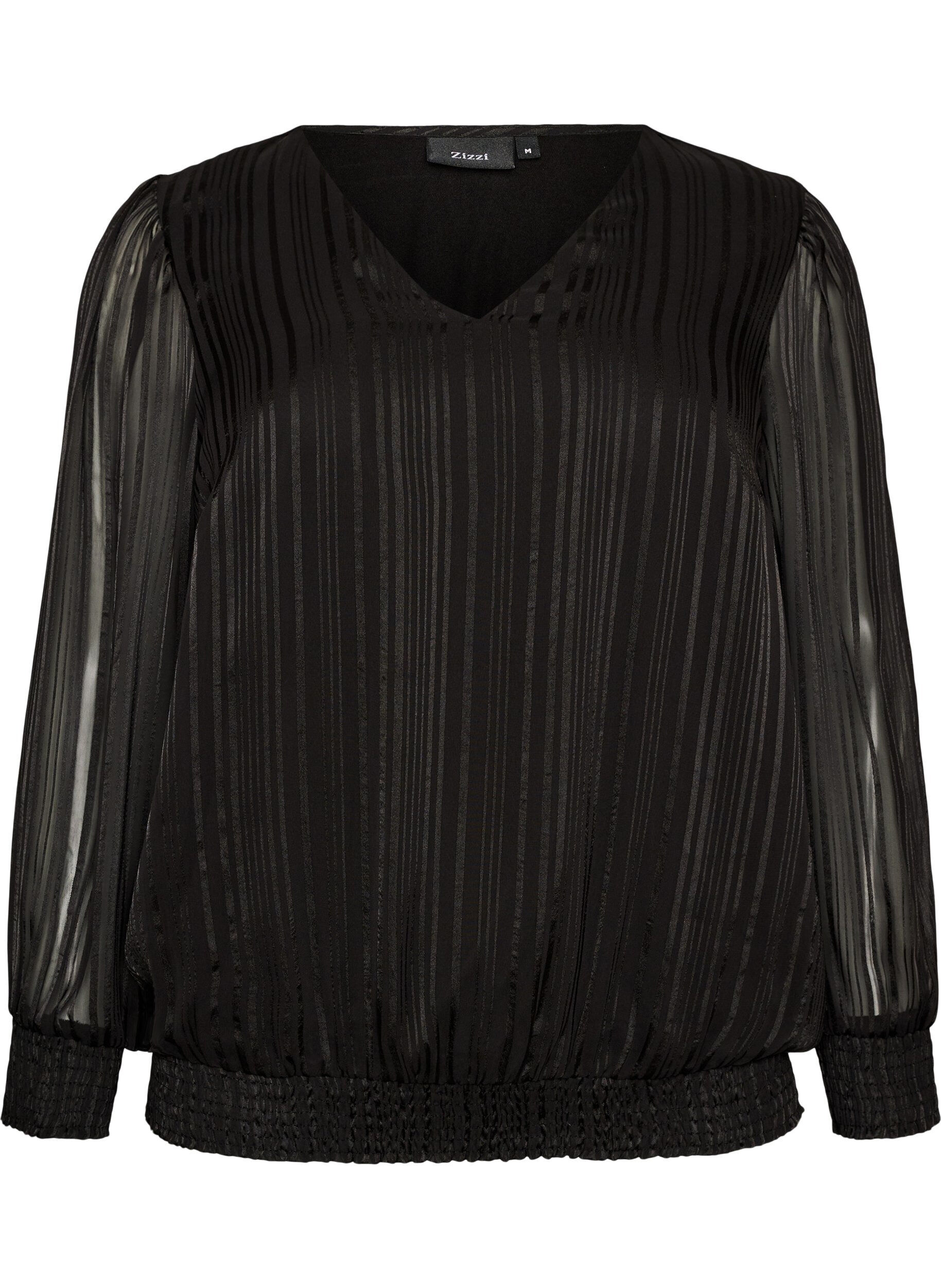 ZizziGestreifte Bluse in Ballonform, Schwarz, Packshot image number 0