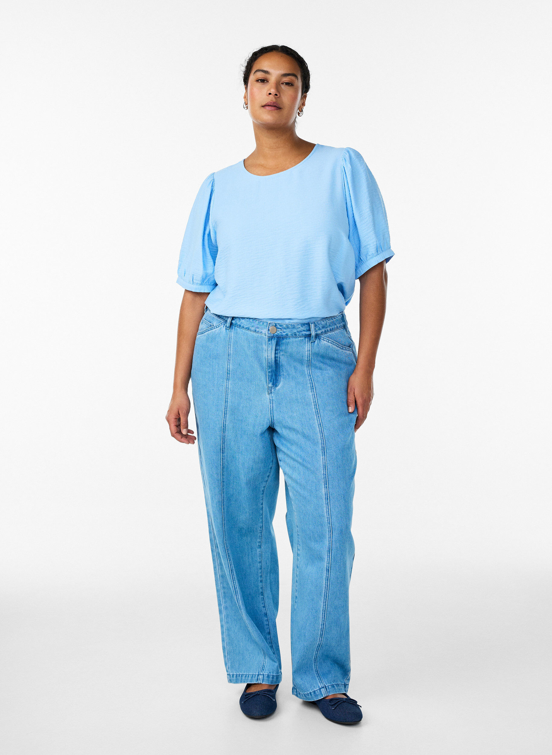 ZizziBluse aus Viskose mit halben &Auml;rmeln, Blau, Model image number 1