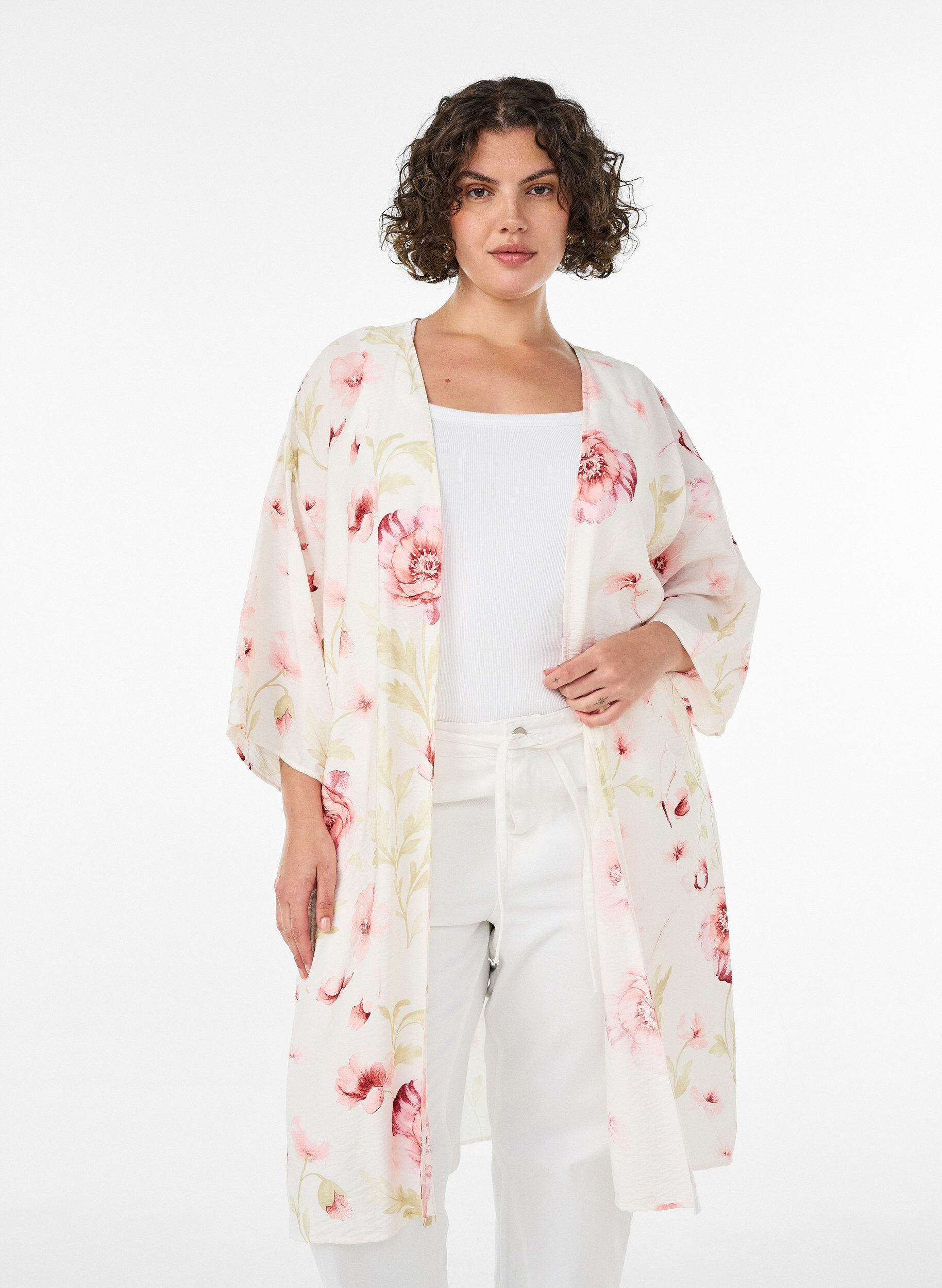 ZizziViskose-Kimono mit 3/4-&Auml;rmeln, Rot, Model image number 0