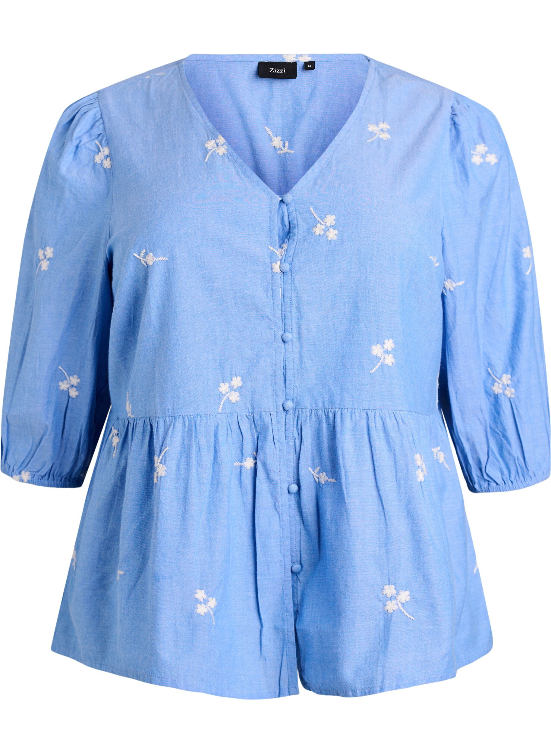 Bluse aus Baumwolle mit gestickten Blumen und Knopfverschluss