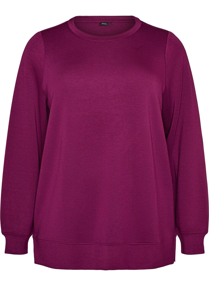 Lang&auml;rmelige Bluse aus Jersey mit Rundhalsausschnitt, Lila, Packshot image number 0