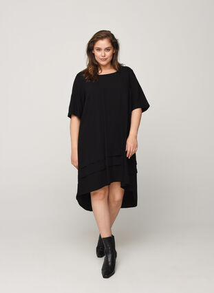 Viskose Kleid mit high-low Effekt, Black, Model image number 0