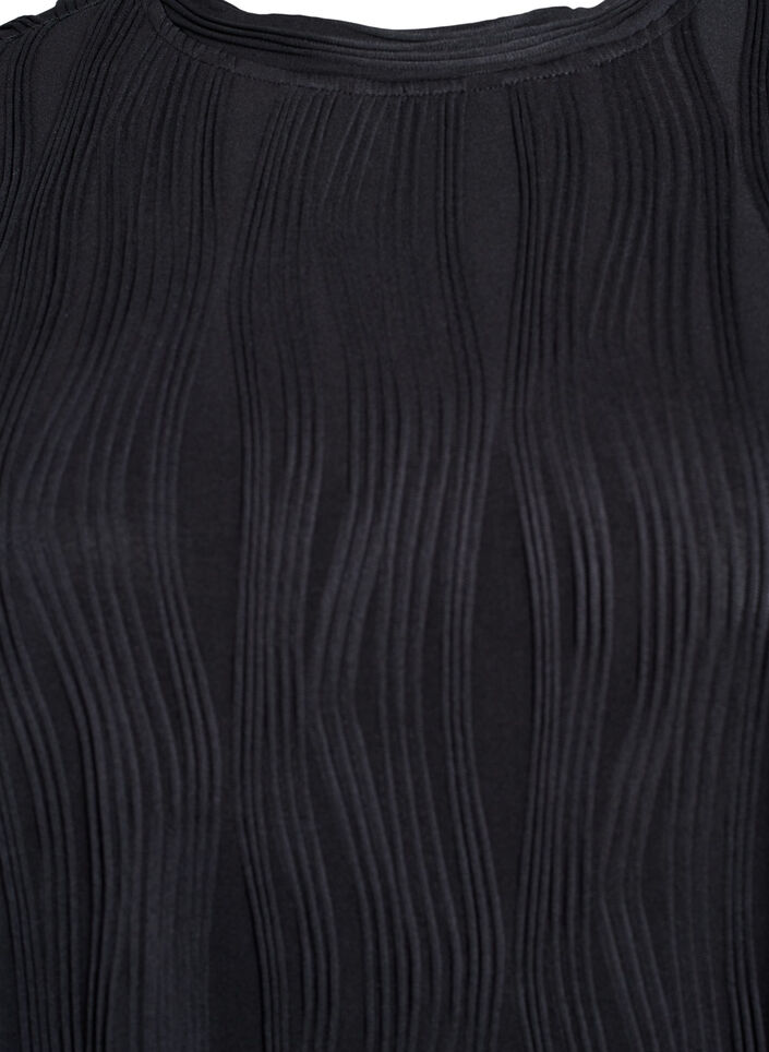 Bluse mit kurzen Ärmeln und einer welligen Struktur, Schwarz, Packshot image number 2