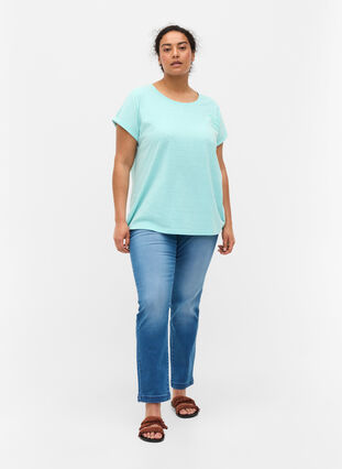 Meliertes T-Shirt aus Baumwolle, Aqua Splash Melange, Model image number 2