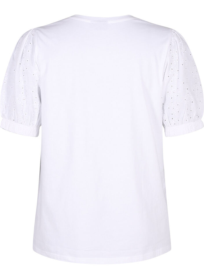 Bluse aus Bio-Baumwolle mit Lochstickerei am Ärmel, Bright White, Packshot image number 1