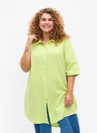 Hemd aus Baumwolle mit halblangen Ärmeln, Wild Lime, Model image number 0