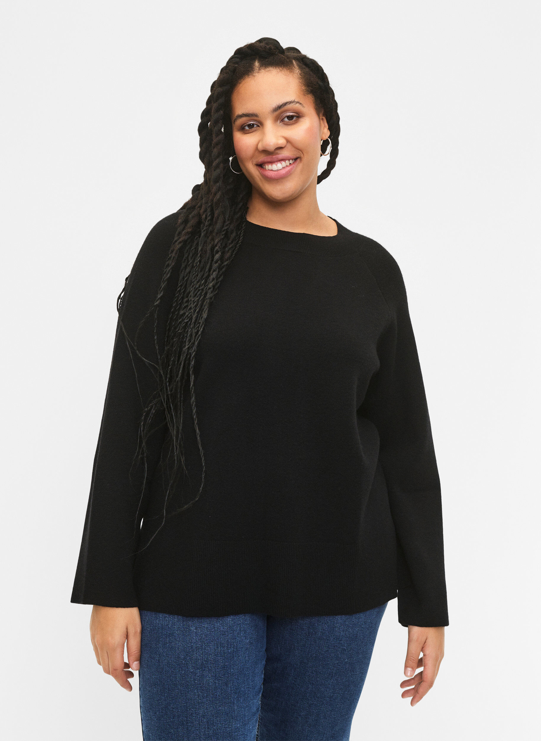ZizziPullover aus Viskosemischung mit Seitenschlitz	, Black, Model image number 0