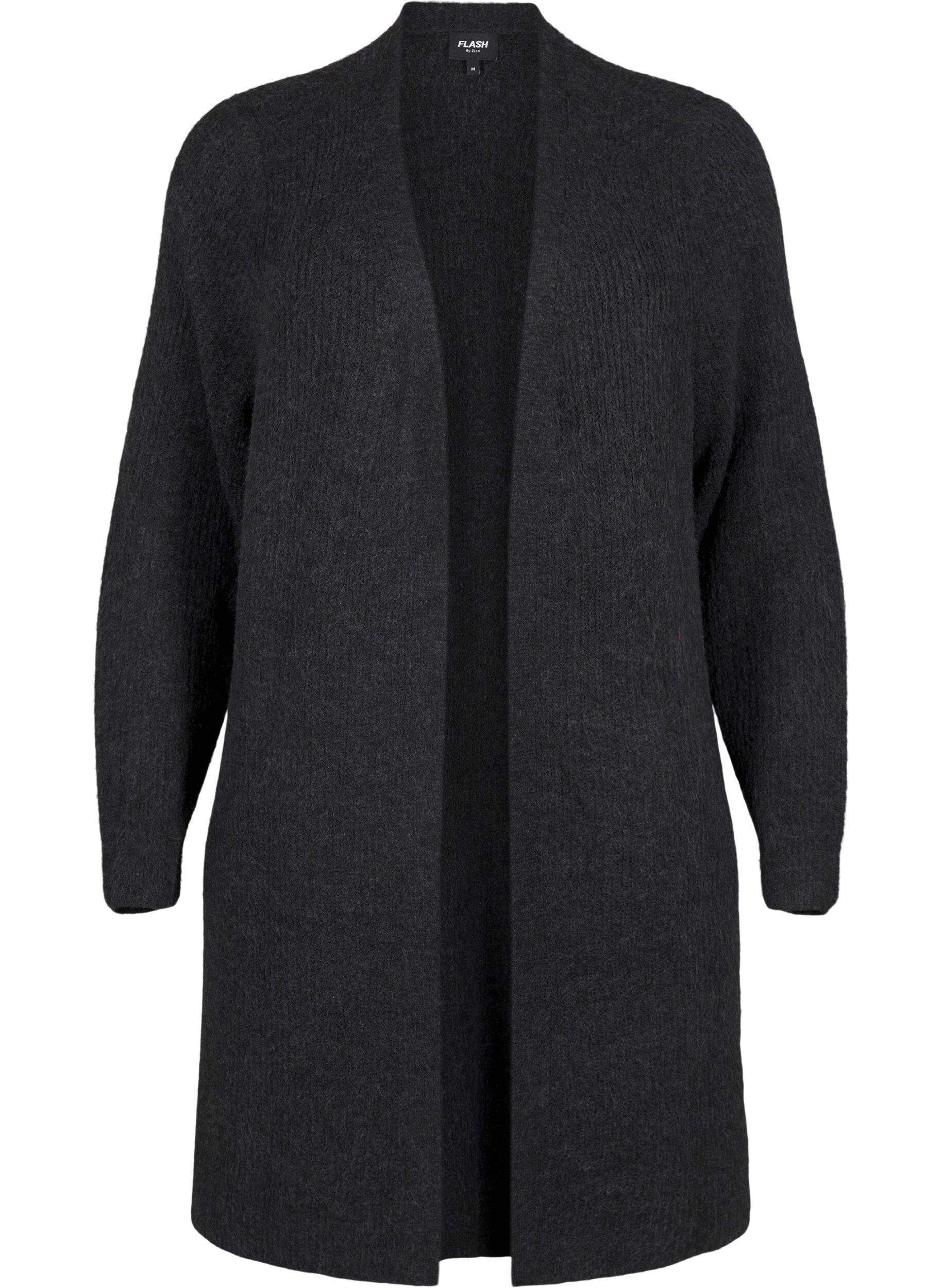 ZizziFLASH - Gerippter Cardigan mit Schlitzen, Dark Grey Melange, Packshot image number 0