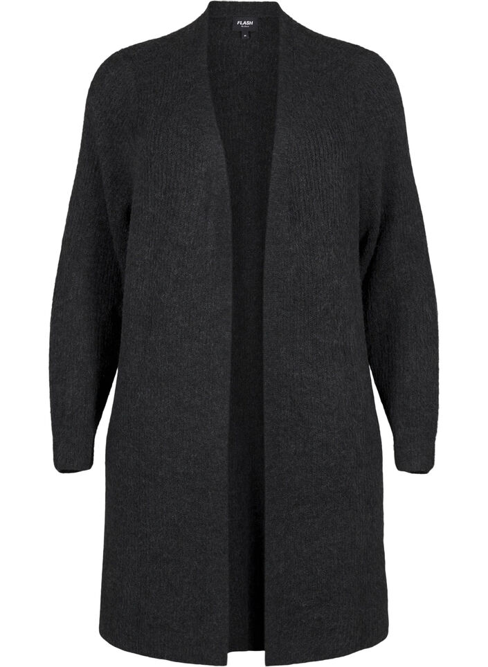 FLASH - Gerippter Cardigan mit Schlitzen, Dark Grey Melange, Packshot image number 0