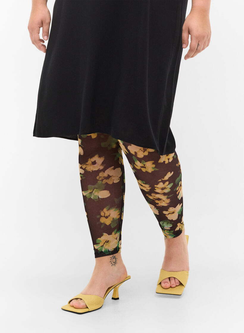 Mesh-Leggings mit Blumenprint, Yellow Green AOP, Model image number 2