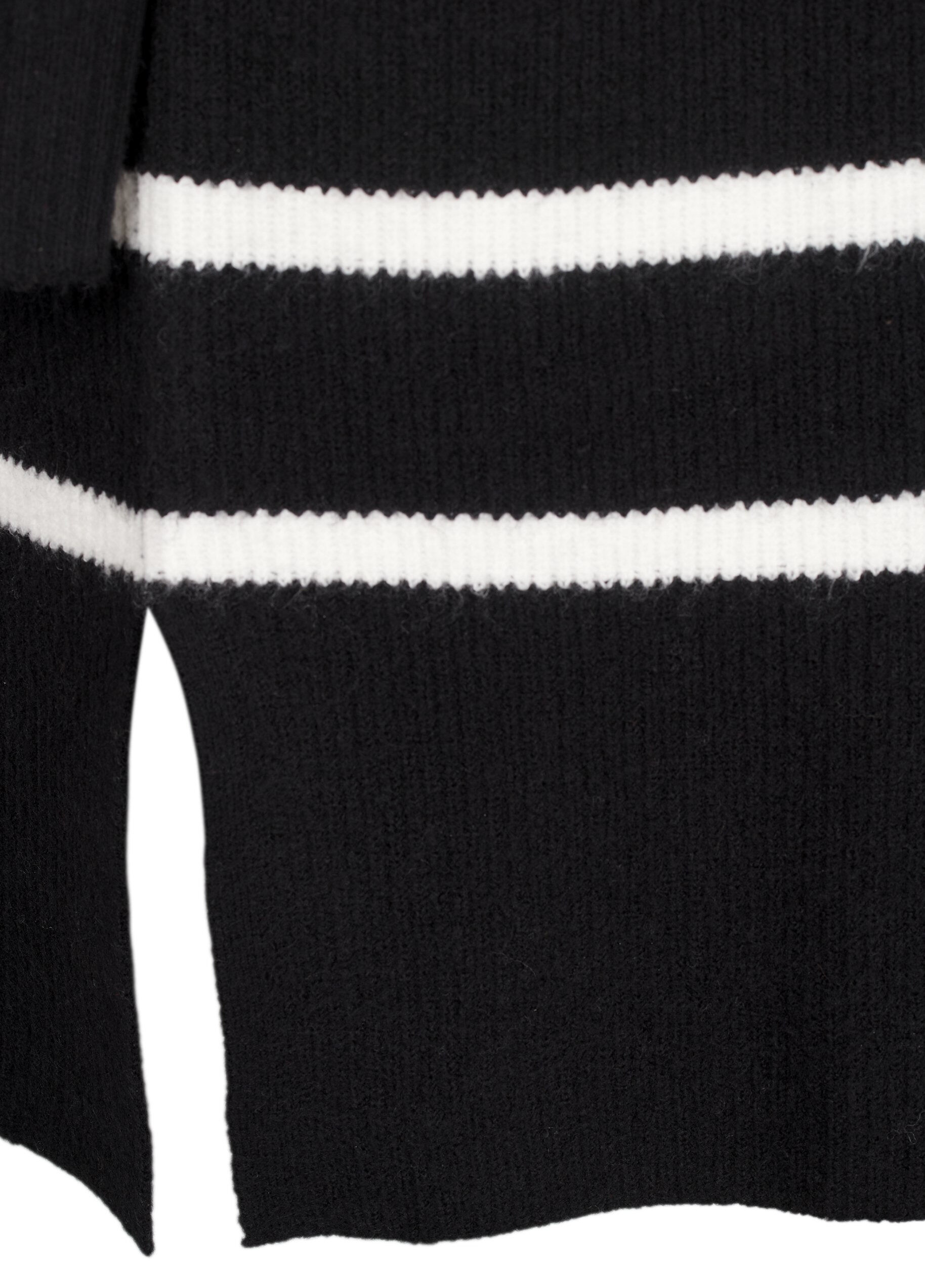 ZizziStrickkleid mit langen &Auml;rmeln und Streifen, Black Cloud D. Comb, Packshot image number 3