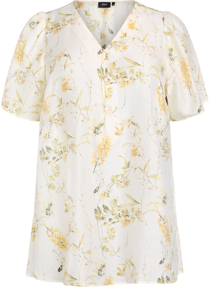 A-linien Tunika mit kurzen Ärmeln, Gelb, Packshot image number 0