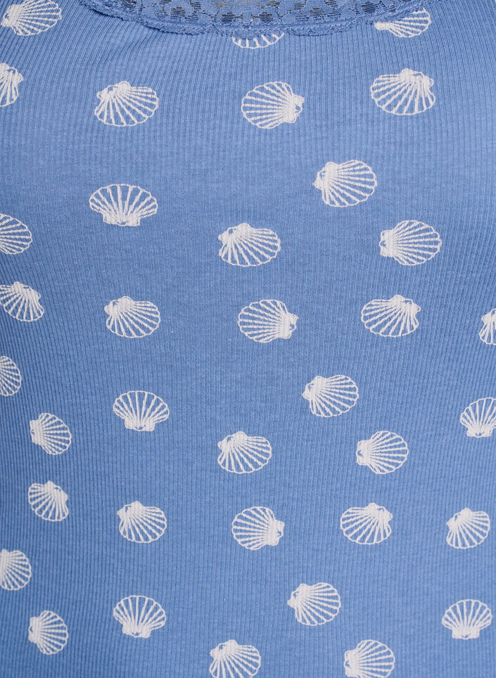 Oberteil mit Aufdruck und Spitzenborte, Blau, Packshot image number 2