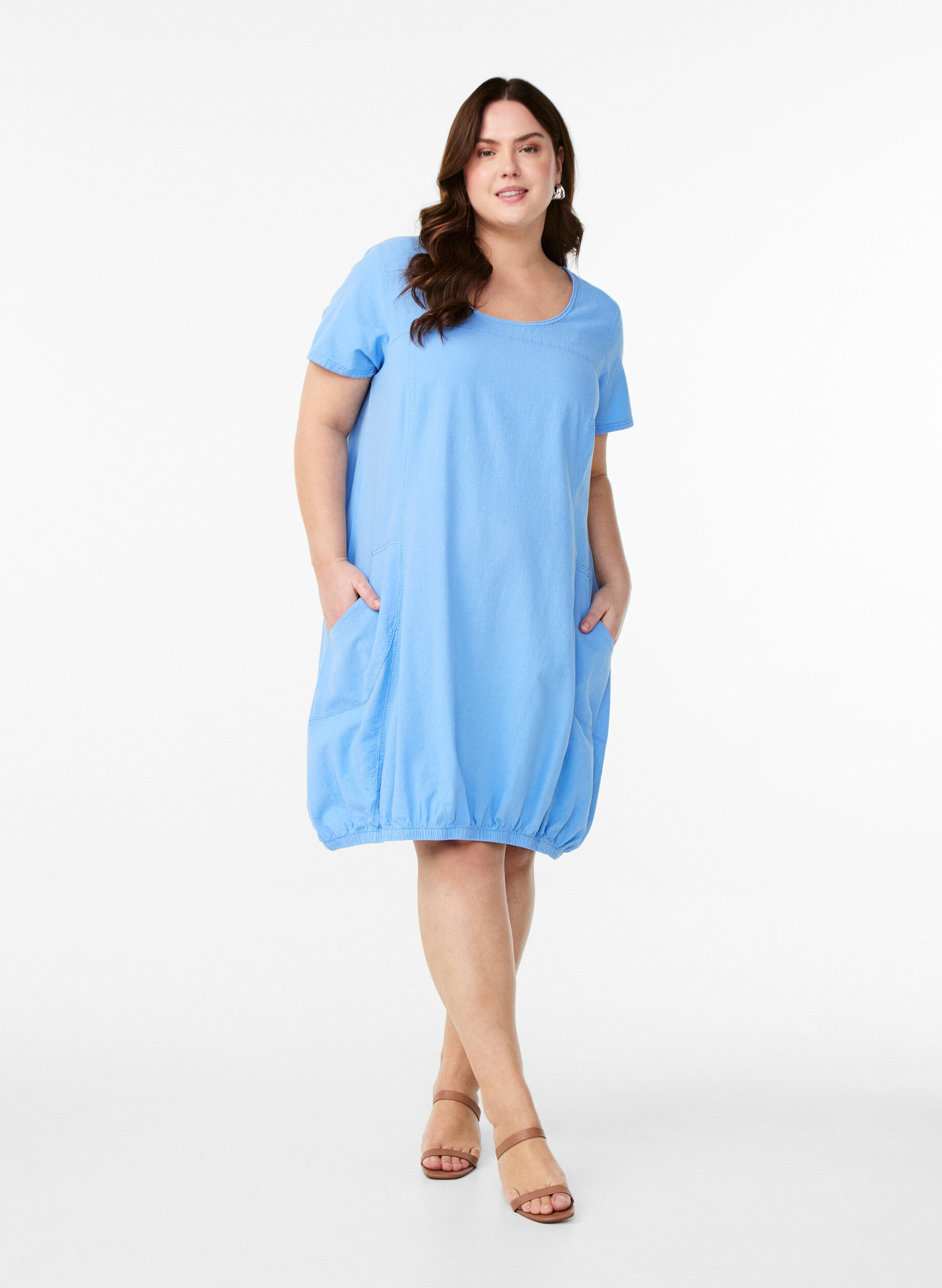 ZizziBaumwollkleid mit kurzen &Auml;rmeln, Blau, Model image number 1