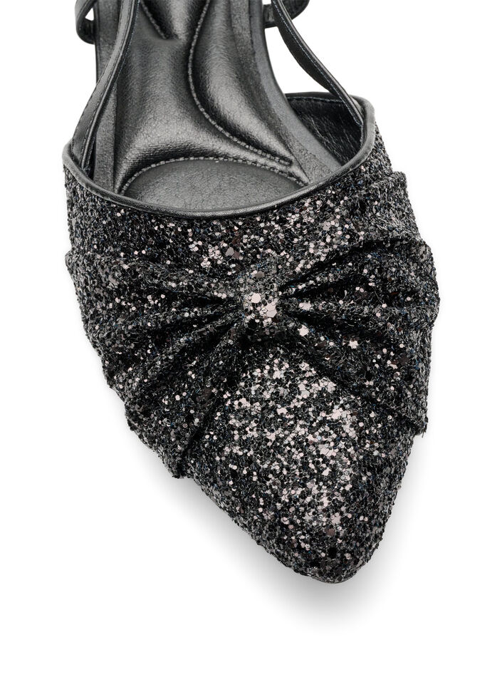 Glitzer-Slingback mit Schleifendetail, Schwarz, Packshot image number 3