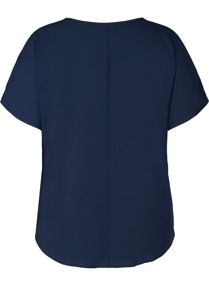 Bluse mit kurzen &Auml;rmeln und Rundhalsausschnitt, Blau, Packshot image number 1