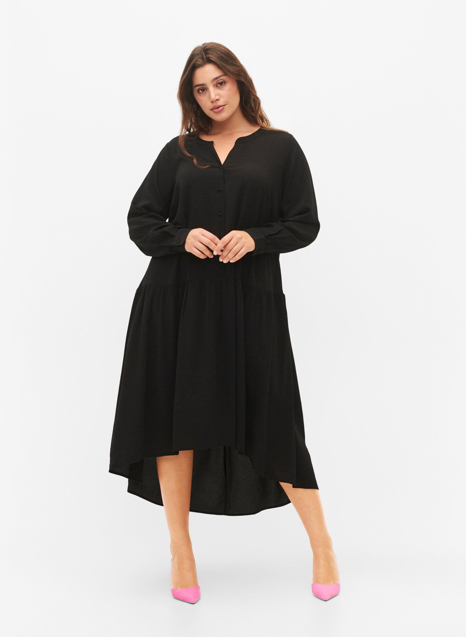 ZizziMidi-Kleid mit langen &Auml;rmeln, Black, Model image number 0