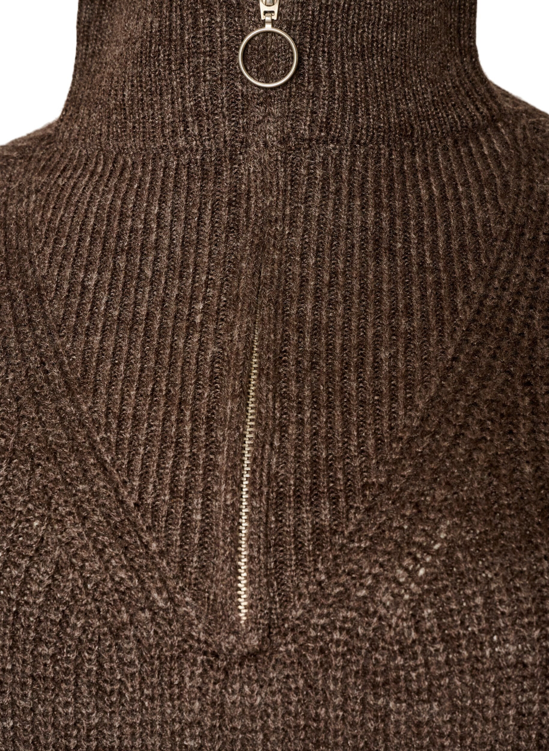 ZizziStrickpullover mit hohem Kragen und Rei&szlig;verschluss, Braun, Packshot image number 2