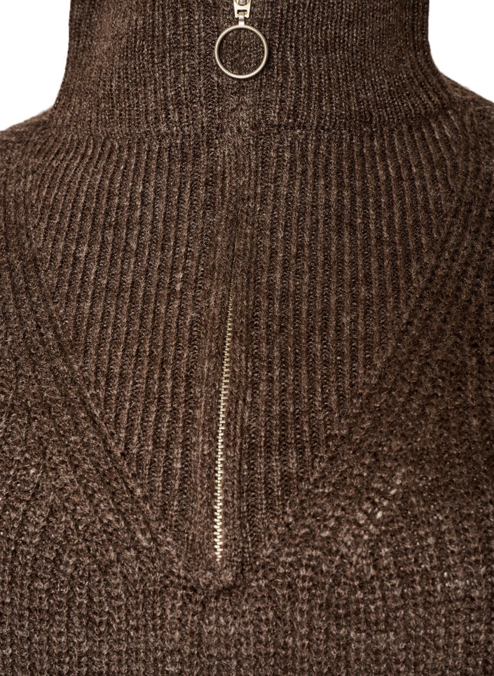 Strickpullover mit hohem Kragen und Rei&szlig;verschluss, Braun, Packshot image number 2