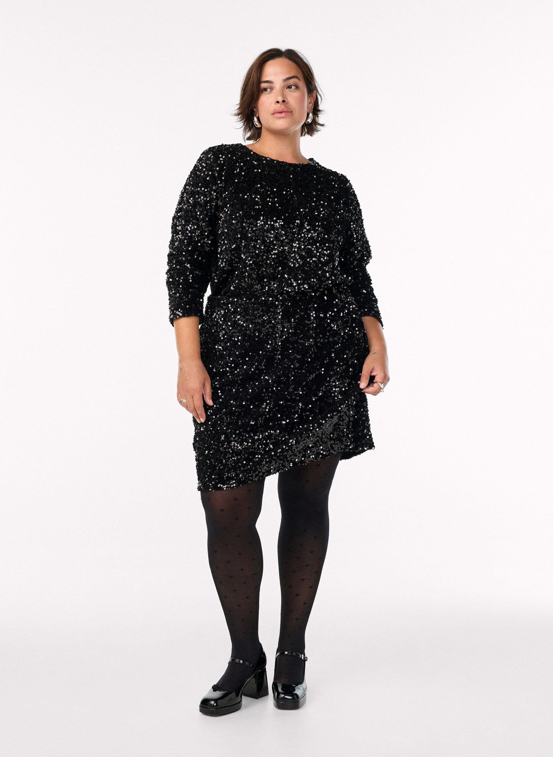 ZizziPaillettenbluse mit langen &Auml;rmeln, Schwarz, Model image number 1