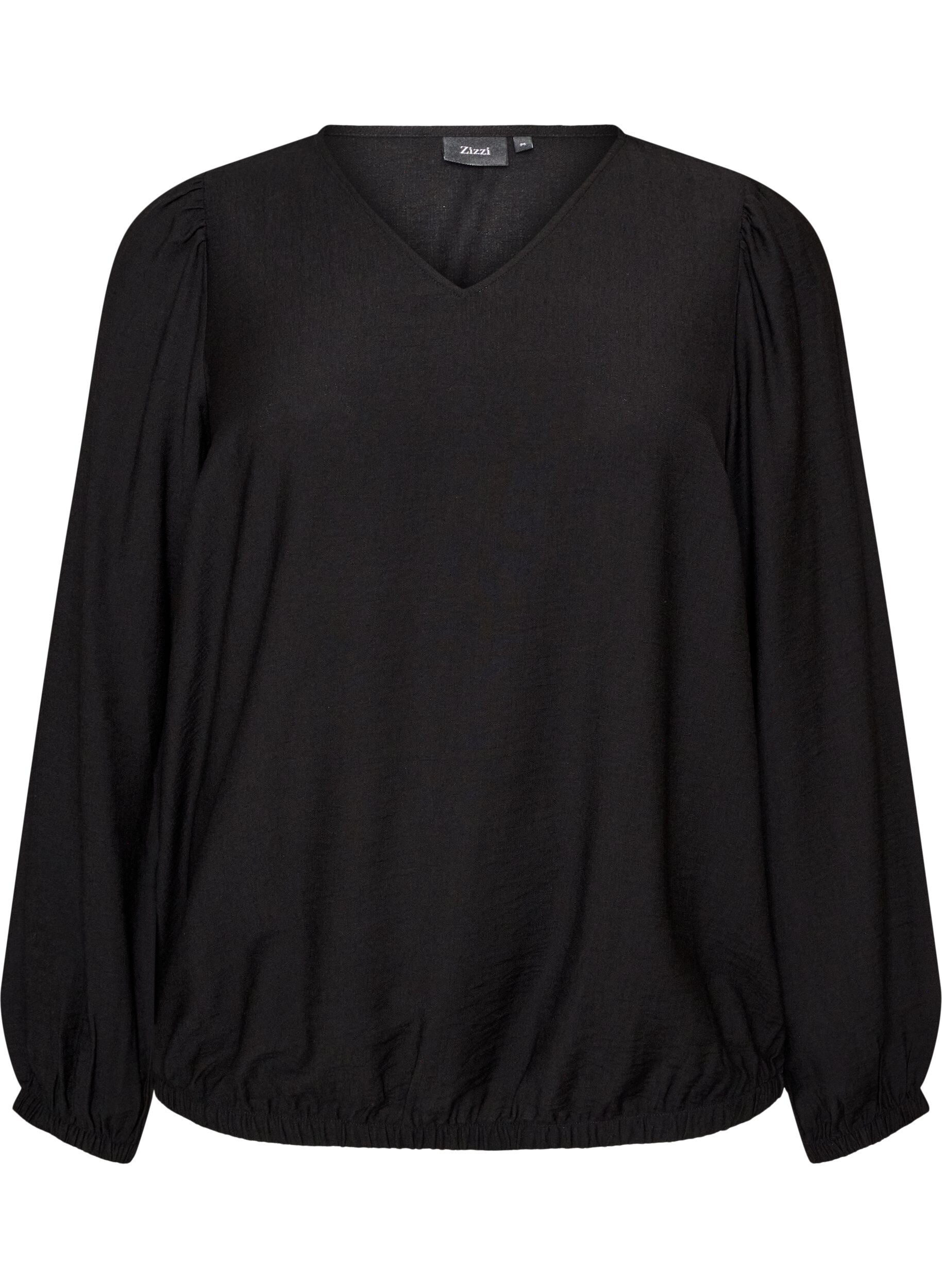 ZizziViskosebluse mit V-Ausschnitt und Ballonform, Schwarz, Packshot image number 0