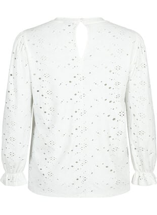  Langärmlige Bluse mit Lochmuster, Bright White, Packshot image number 1