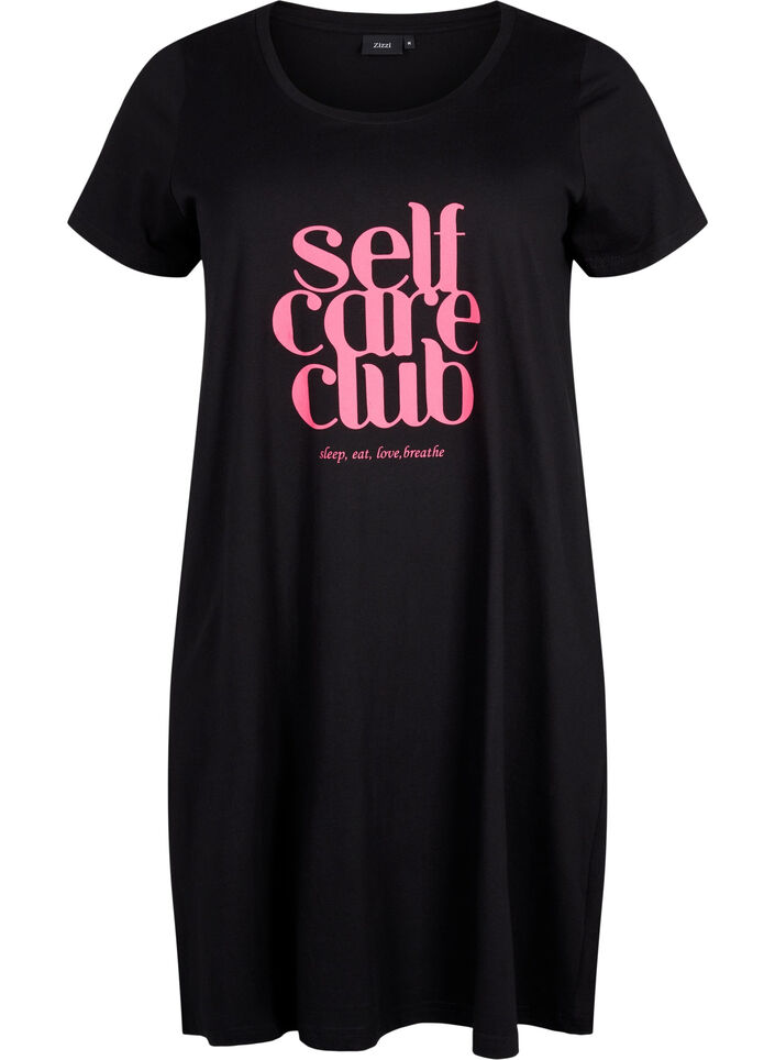 Kurzärmeliges Nachthemd aus Baumwolle, Black w. Self Care, Packshot image number 0