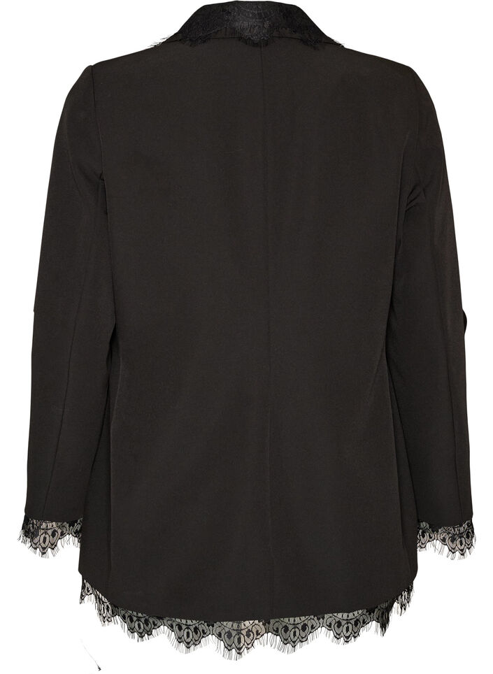Blazer mit Spitzenbesatz, Schwarz, Packshot image number 1