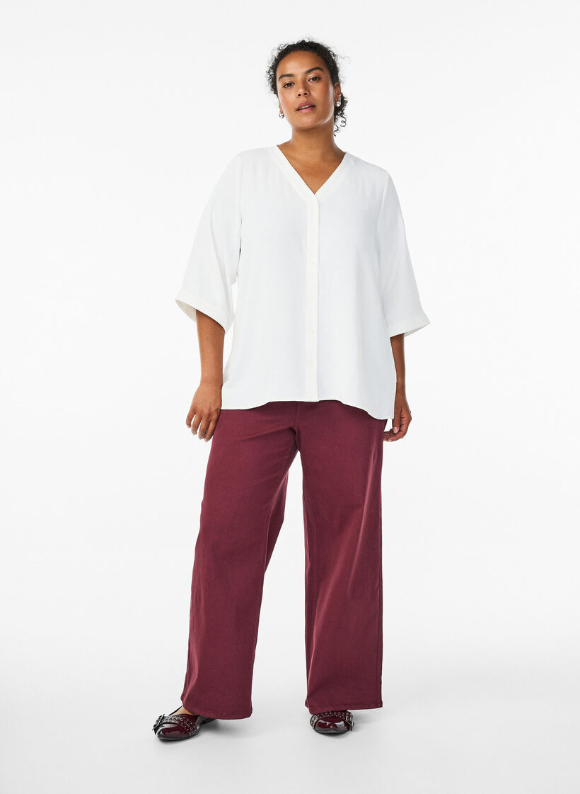 Bluse mit V-Ausschnitt und 3/4-&Auml;rmeln, Vanille, Model image number 1