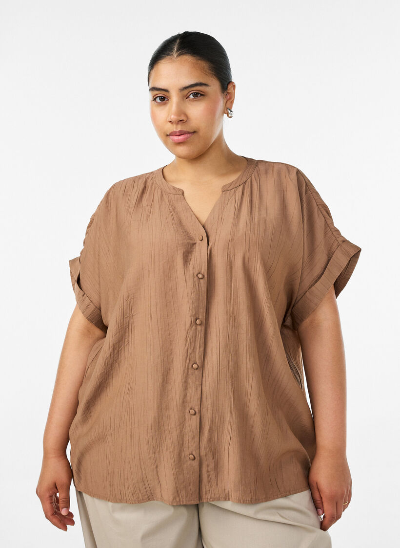 Bluse aus Viskose mit Kn&ouml;pfen und Struktur, Braun, Model image number 0