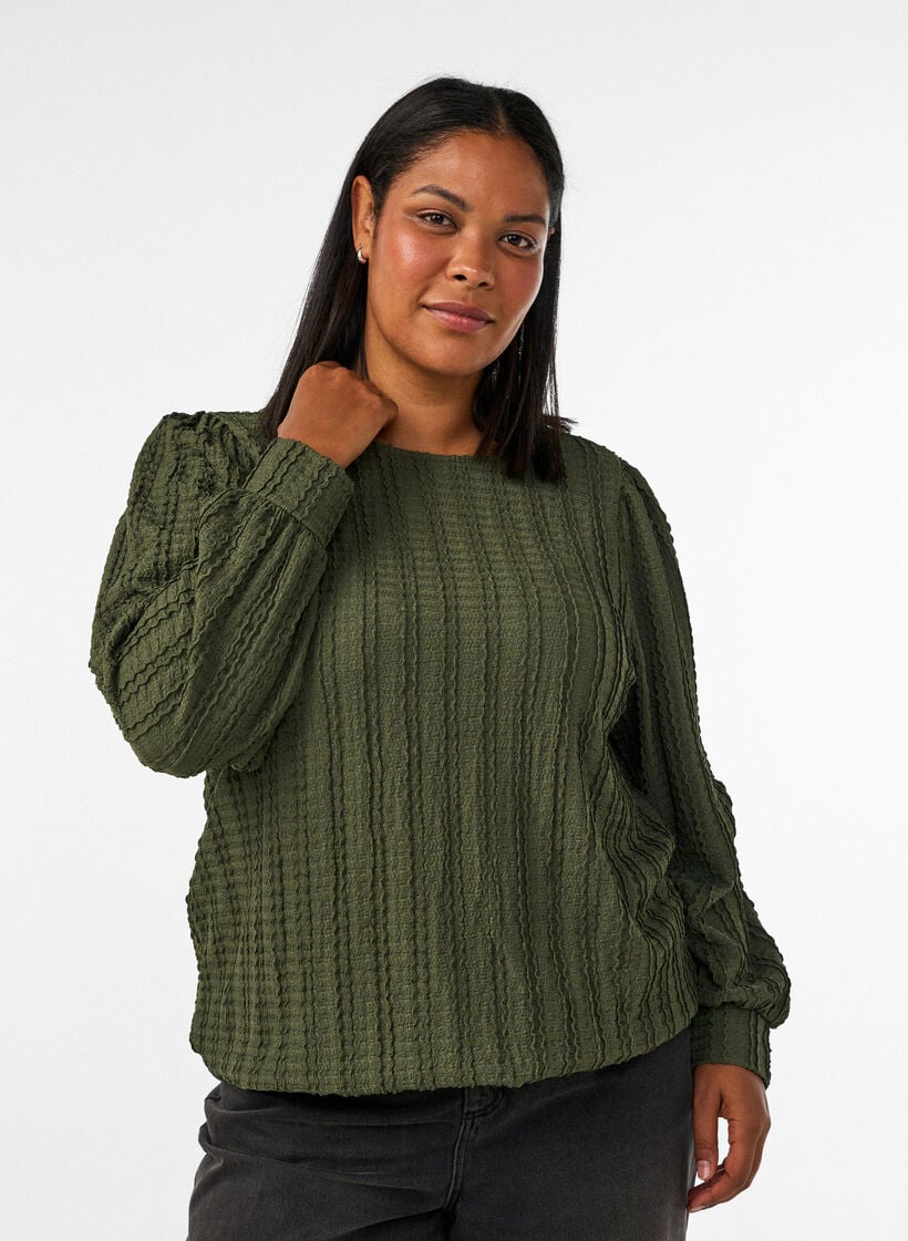 Jerseybluse mit Struktur und Ballonsilhouette, Gr&uuml;n, Model image number 0