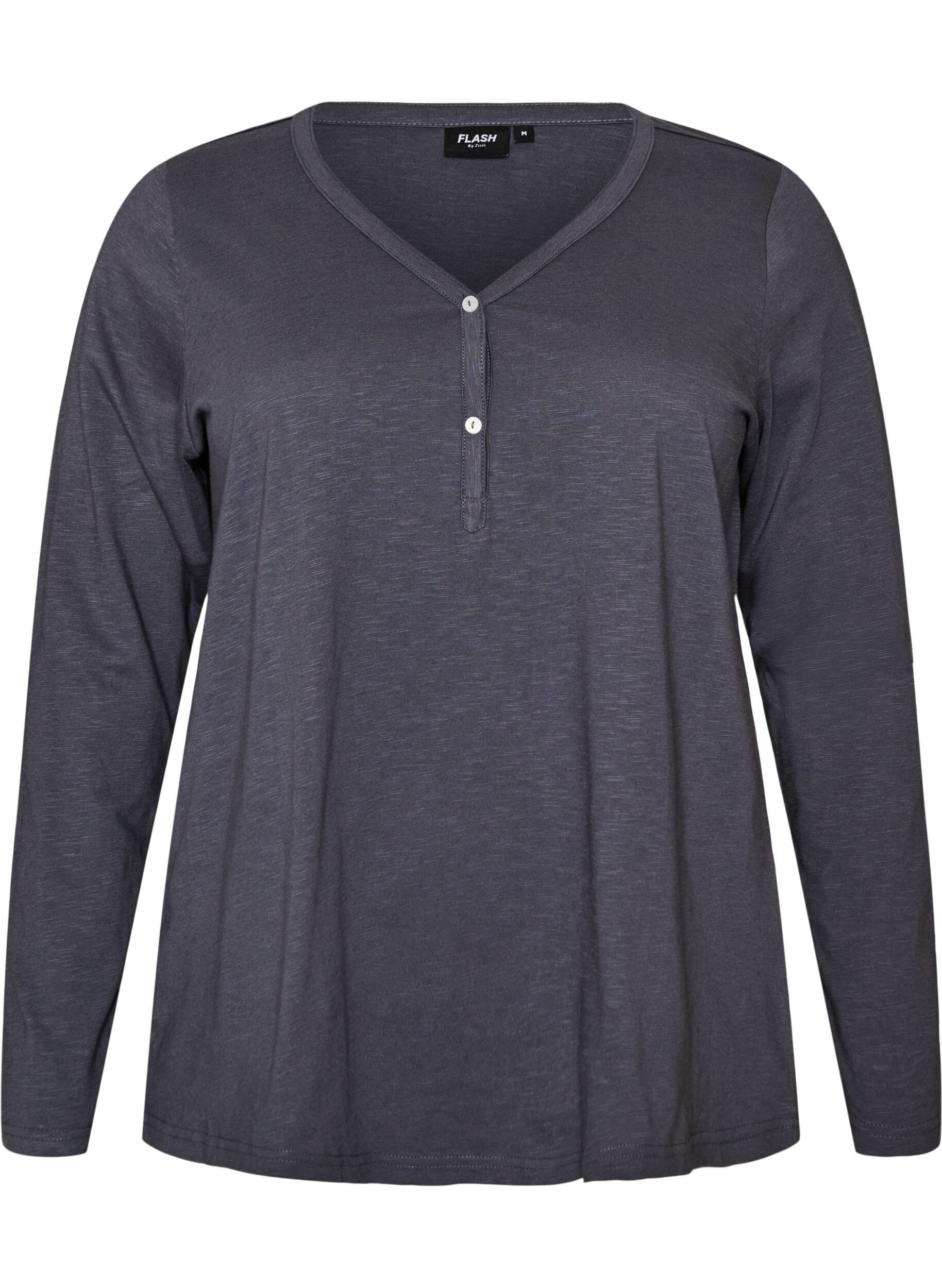 ZizziLangarmshirt mit V-Ausschnitt und Kn&ouml;pfen, Grau, Packshot image number 0