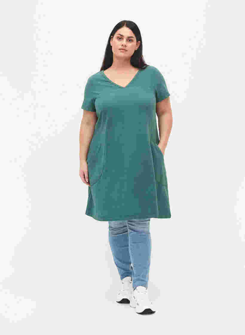 Kurzarm Kleid aus Baumwolle, Sea Pine, Model image number 1
