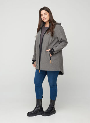 Softshell-Jacke mit Kapuze und Taschen, Medium Grey Melange, Model image number 3
