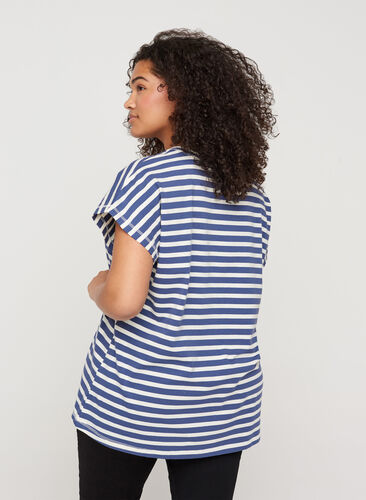 Gestreiftes T-Shirt aus Baumwolle, Twilight Blue Stripe, Model image number 1