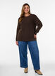 Melierte Strickbluse mit Rundhalsausschnitt, Braun, Model image number 1
