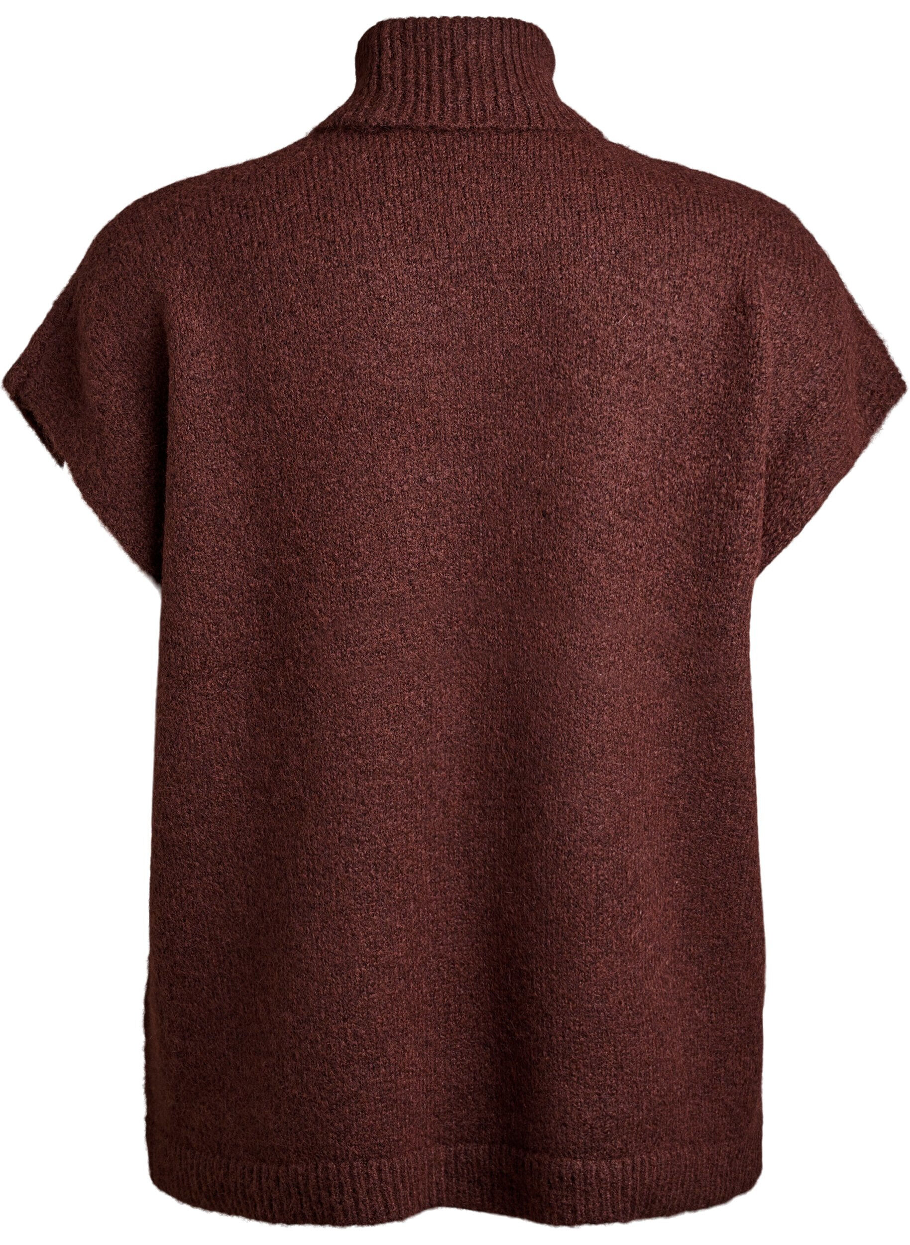 Zizzi&Auml;rmellose Strickweste mit Rollkragen, Braun, Packshot image number 1