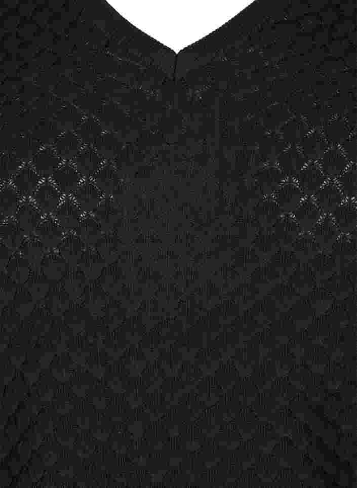 Gemusterte Strickbluse mit V-Ausschnitt, Black, Packshot image number 2