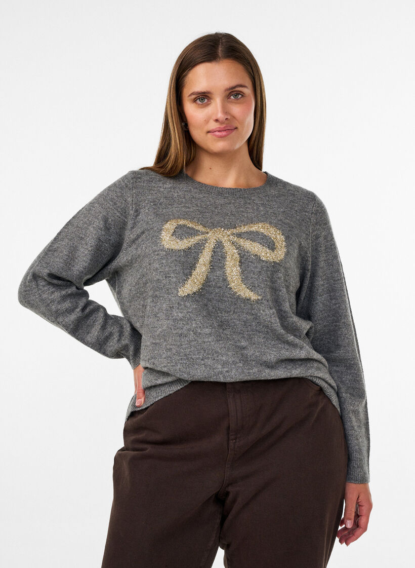 Pullover mit Glitzerschleife, Grau, Model image number 0