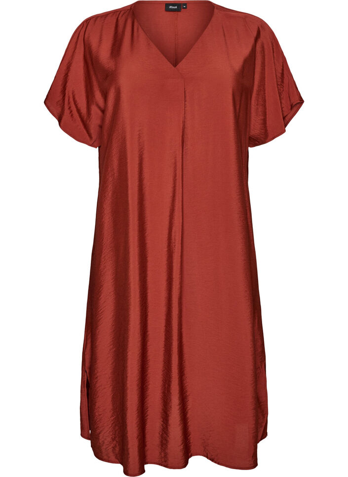 Kleid aus Viskose mit V-Ausschnitt, Rot, Packshot image number 0